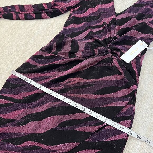 NWT Siena Metallic Stripe Cocktail Long Sleeve Dress 12 - Picture 6 of 14